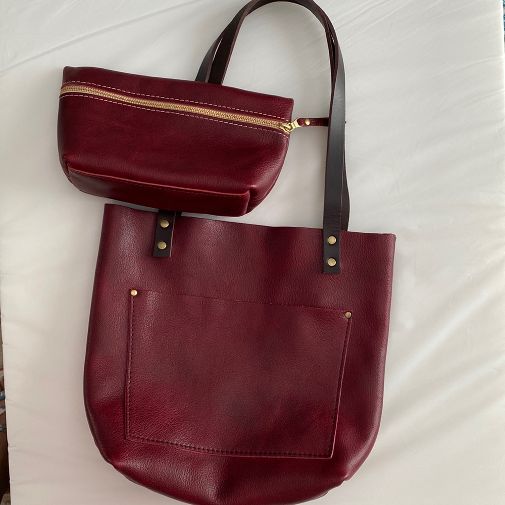 Portland Leather Small Tote and Large Makeup case